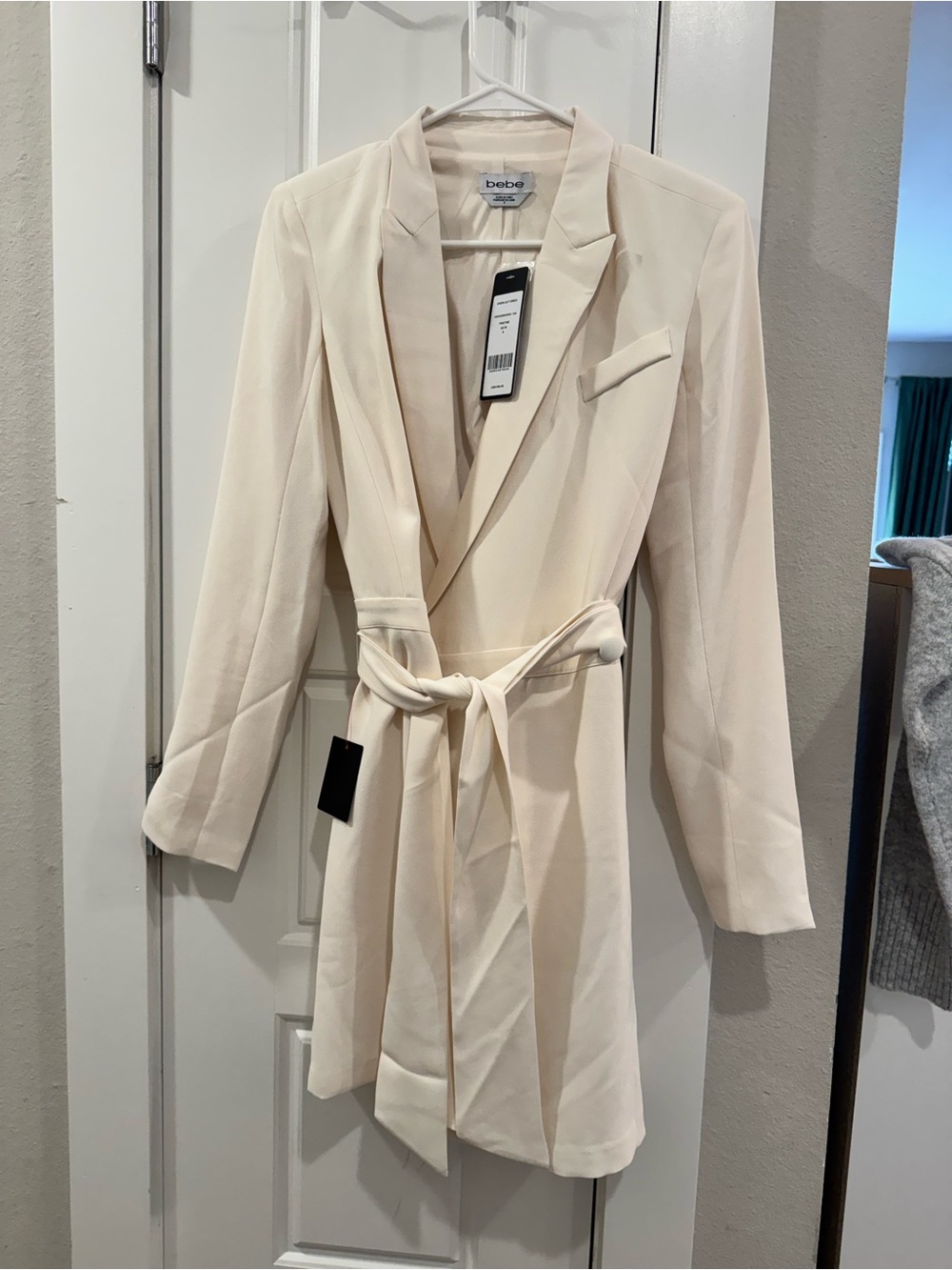 bebe Cream Tie-Waist Mini Blazer Dress